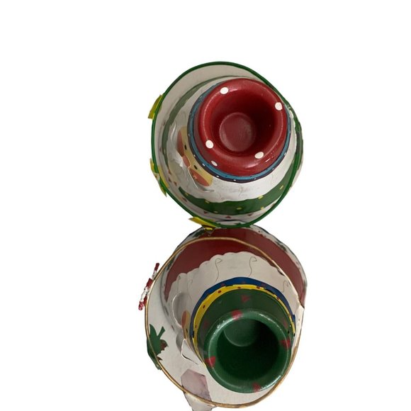 Vintage Christmas Cone-shaped Santa Metal Candle Holder Set Of 2 w/Stars - Picture 3 of 4